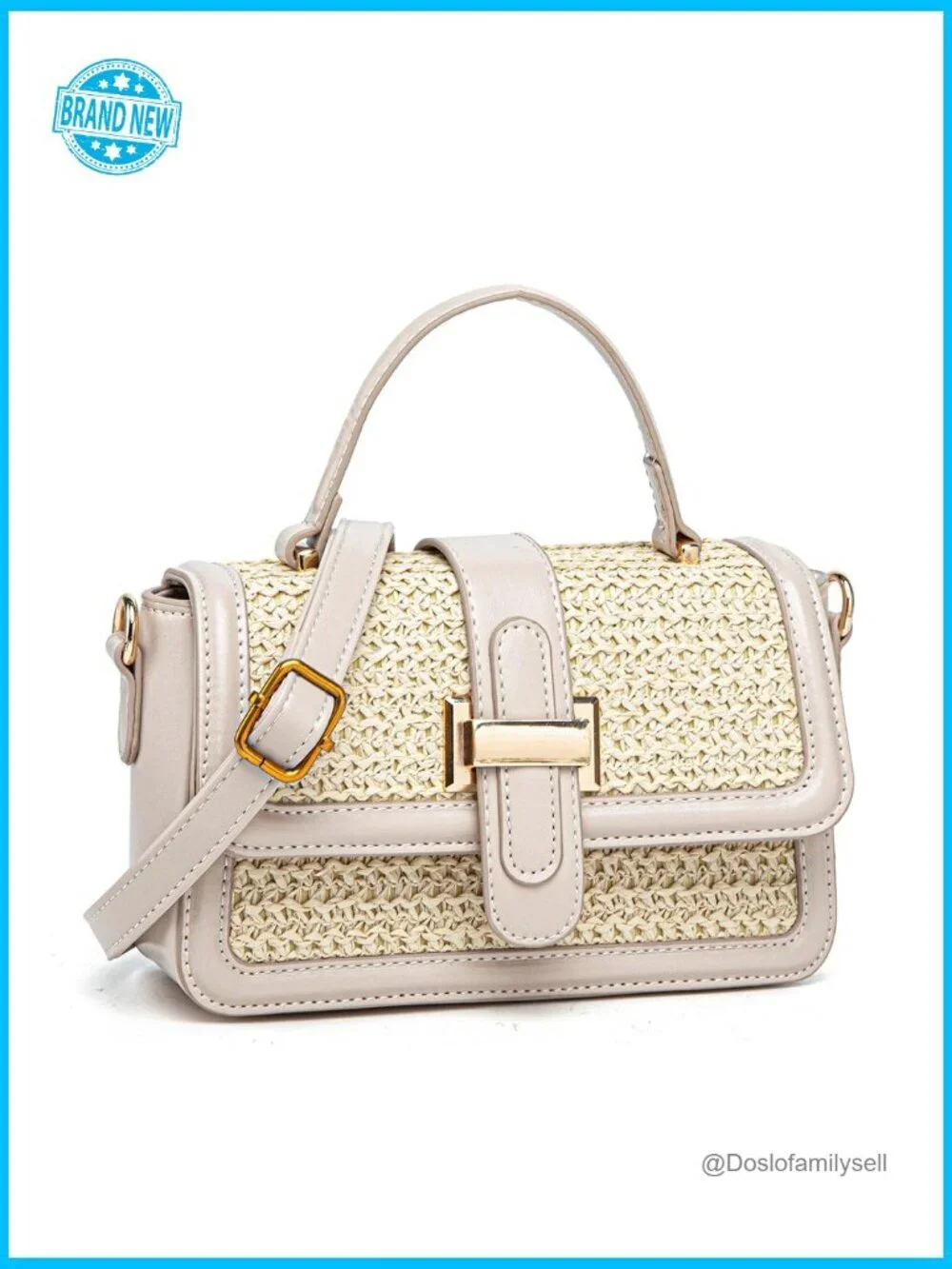 Top Handle Straw Crossbody Satchel Bag Summer Vacation Beach Handbag